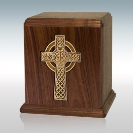 Walnut Celtic Cross Inlay - Wood Cremation Urn
