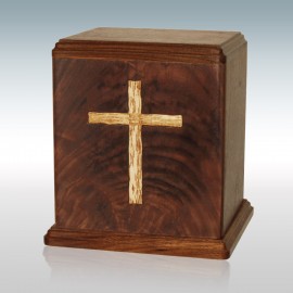 Walnut Cross Inlay - Wood Cremation Urn