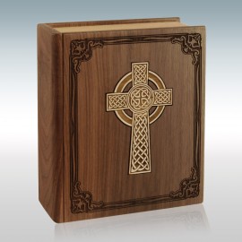 Walnut Book with Celtic Cross Inlay - Wood Cremation Urn
