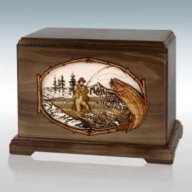 Walnut Trout Stream Fishing Hampton - Wood Cremation Urn